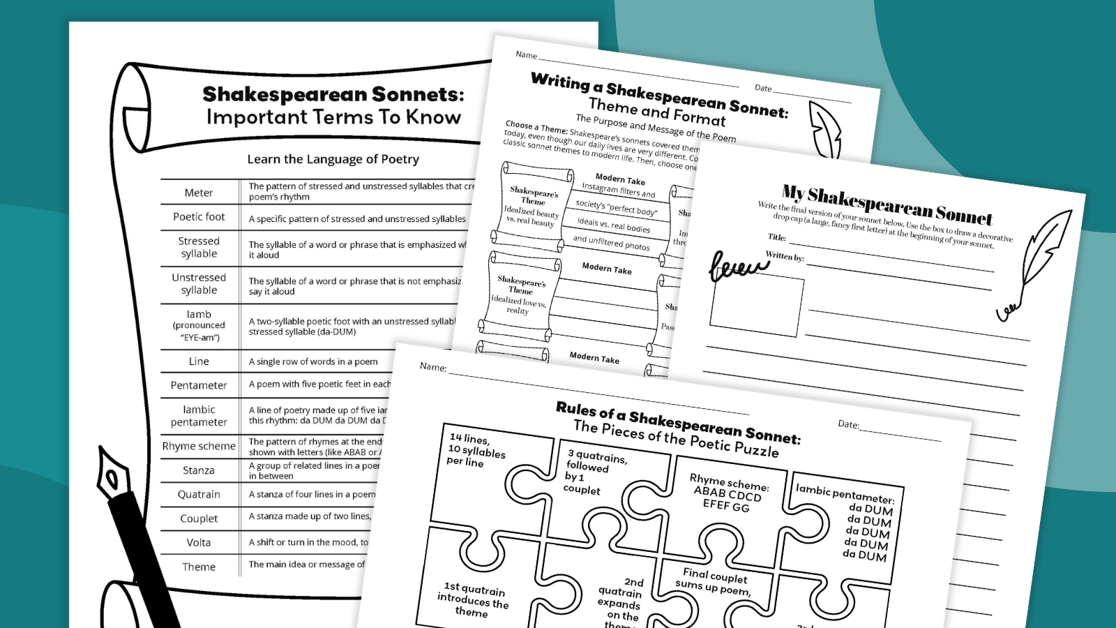 Sonnet Template an example of four printable sonnet template worksheets