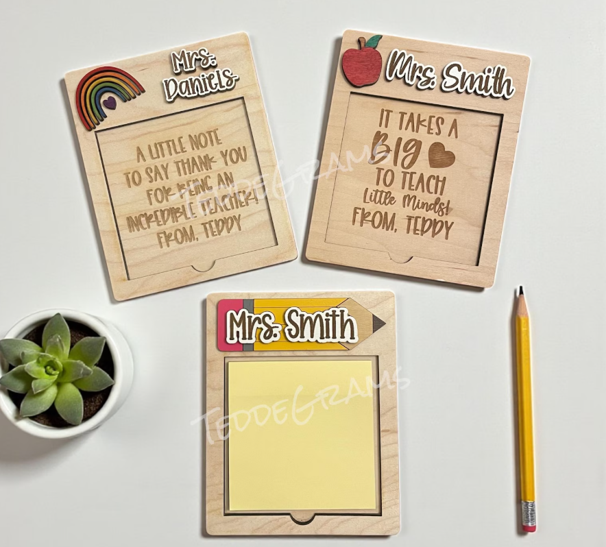 Personalized wooden sticky note holders for teachers