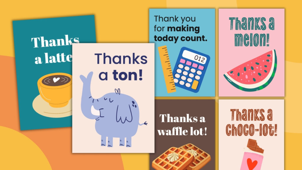 an image of various printable thank you cards from teachers to students examples