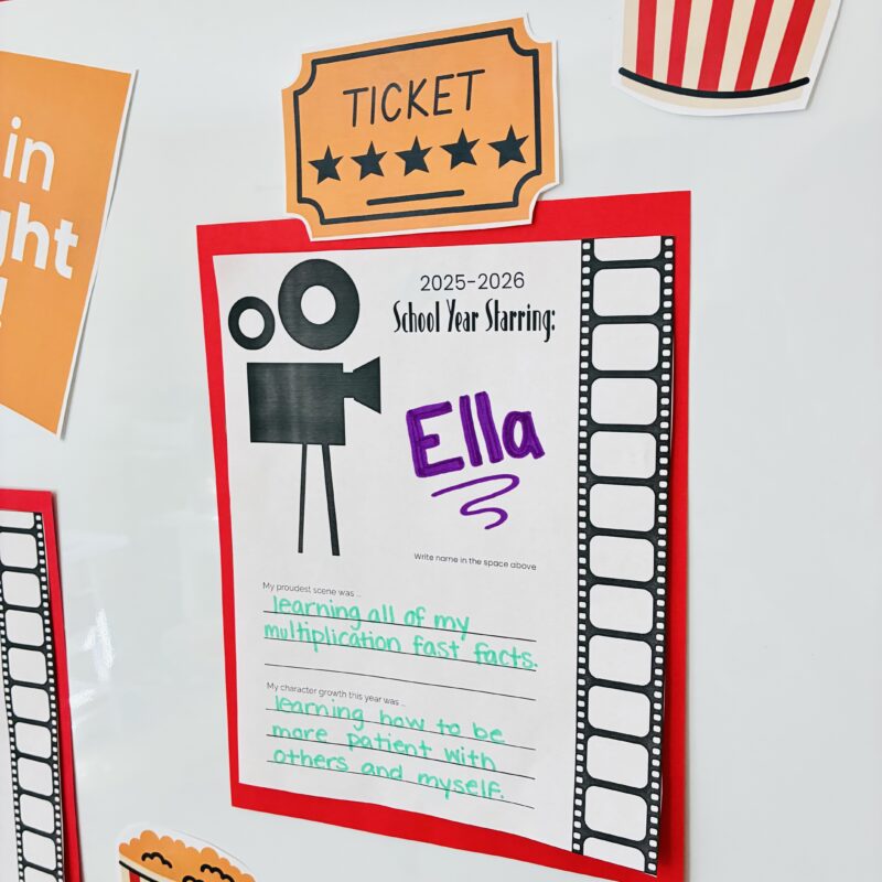 an image of a student response printable for their main character moments this school year