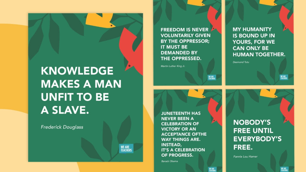 a mockup image of 5 Juneteenth quote posters for students