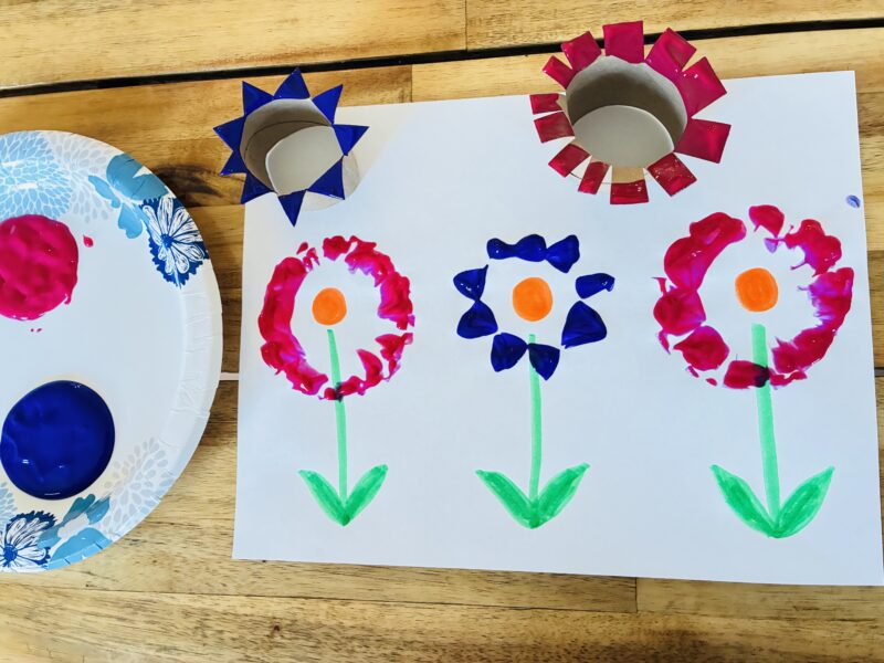 Earth Day Crafts an earth day craft with flower paint stamps made out of paper rolls