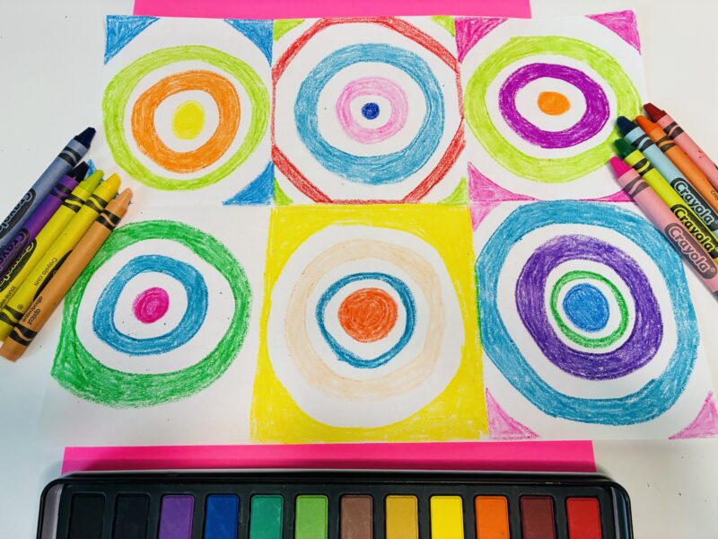 Summer Crafts for Kids a summer craft for kids that involves studying the art of creating colorful circles