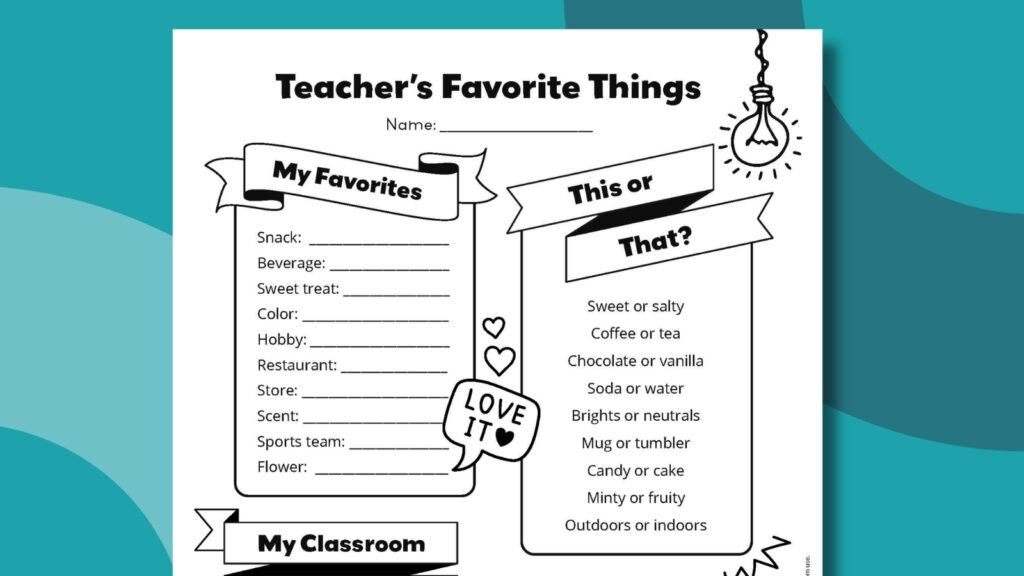 an image of a teacher favorite things form printable