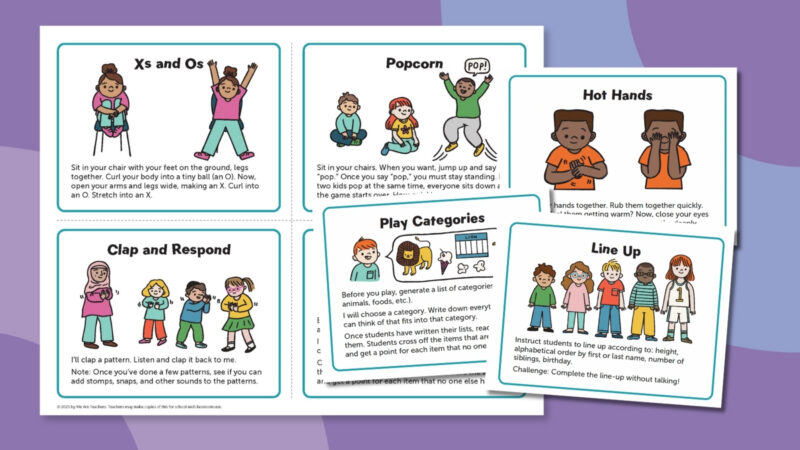 Collage of brain break printable cards.