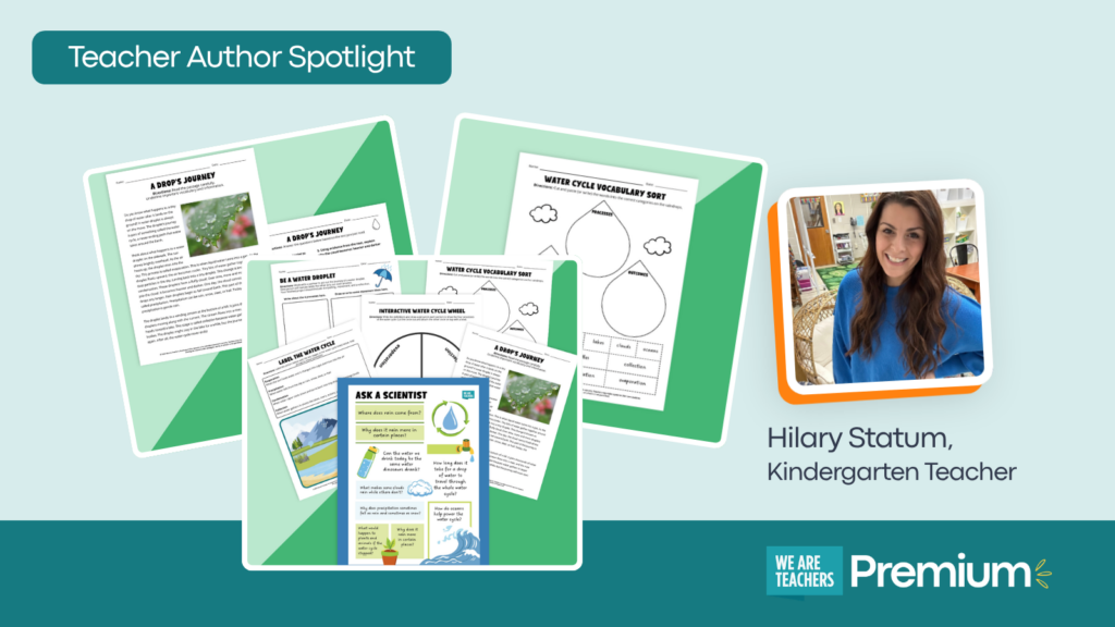 Feature image showing teacher author, Hilary Statum, and several of her resources.