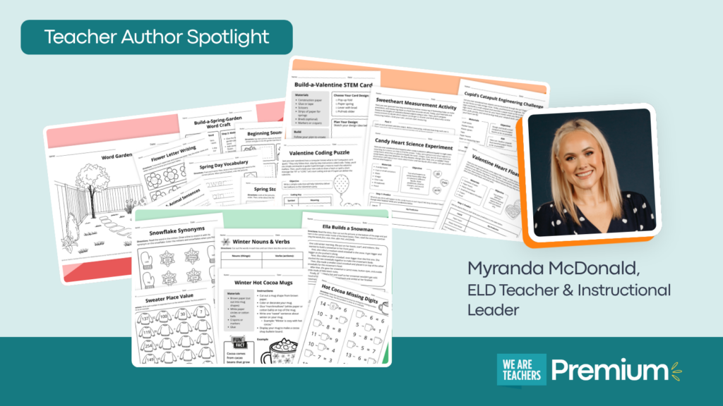 Feature image showing teacher author, Myranda McDonald, and several of her resources.
