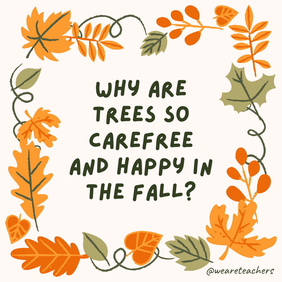Fall Jokes an image of a fall joke surrounded by fall leaves and vines