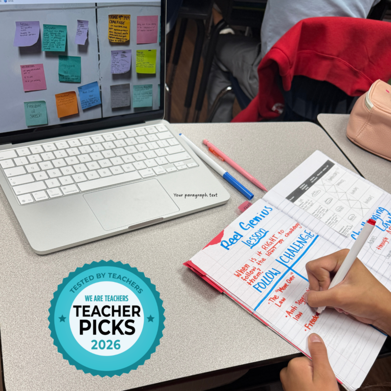 Teacher Picks Reel Genius Notes Student taking notes about Reel Genius lesson.