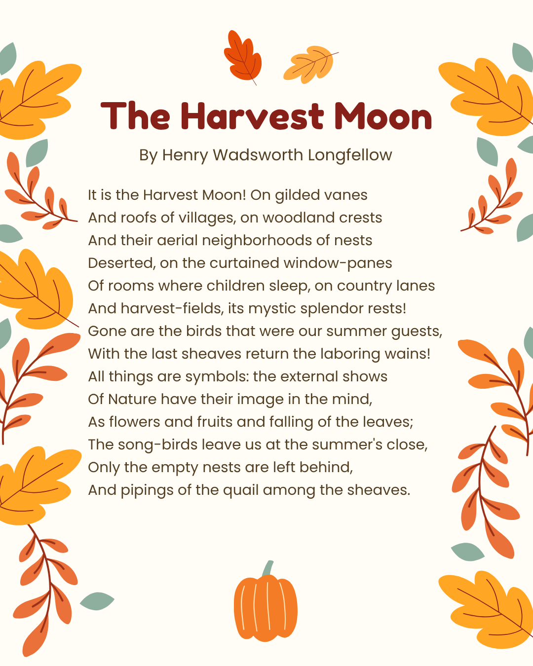 Thanksgiving Poems for Kids Image of the poem The Harvest Moon by Longfellow.