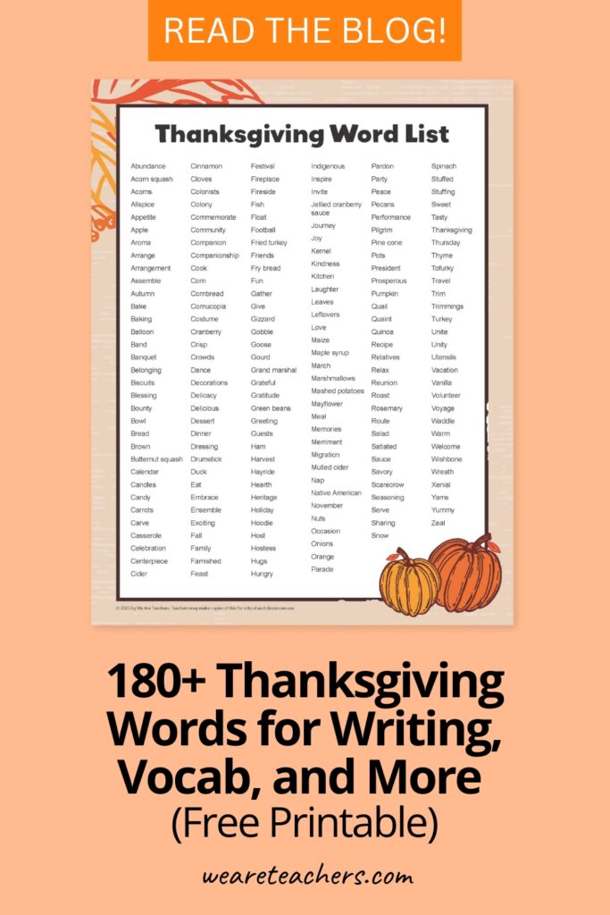 180+ Thanksgiving Words List (Free Printable!)