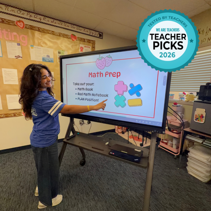 Teacher Picks ViewSonic ViewBoard – Teacher Pointing Teacher Marieum Ahmad pointing to content on ViewSonic ViewBoard.