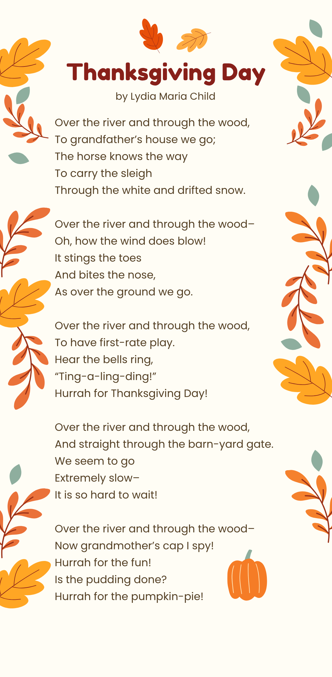 Thanksgiving Poems for Kids Image of the poem Thanksgiving Day by Lydia Child